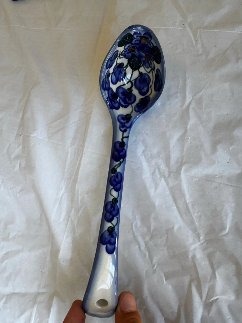 Vintage Polish Pottery Blue Floral Ceramic Spoon Decorative Spoon
